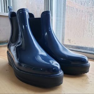 Blue Wedge Platform Ankle Rain Boots